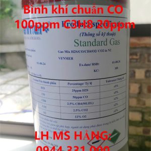 Bình khí chuẩn CO 100ppm C3H8 20ppm