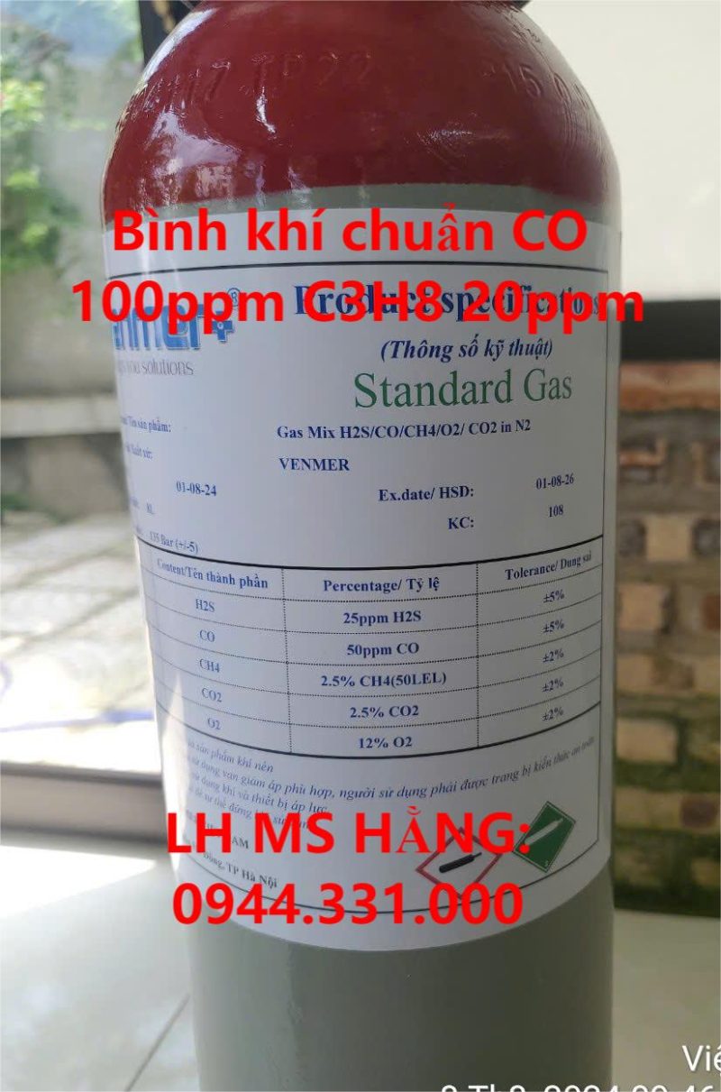 Bình khí chuẩn CO 100ppm C3H8 20ppm