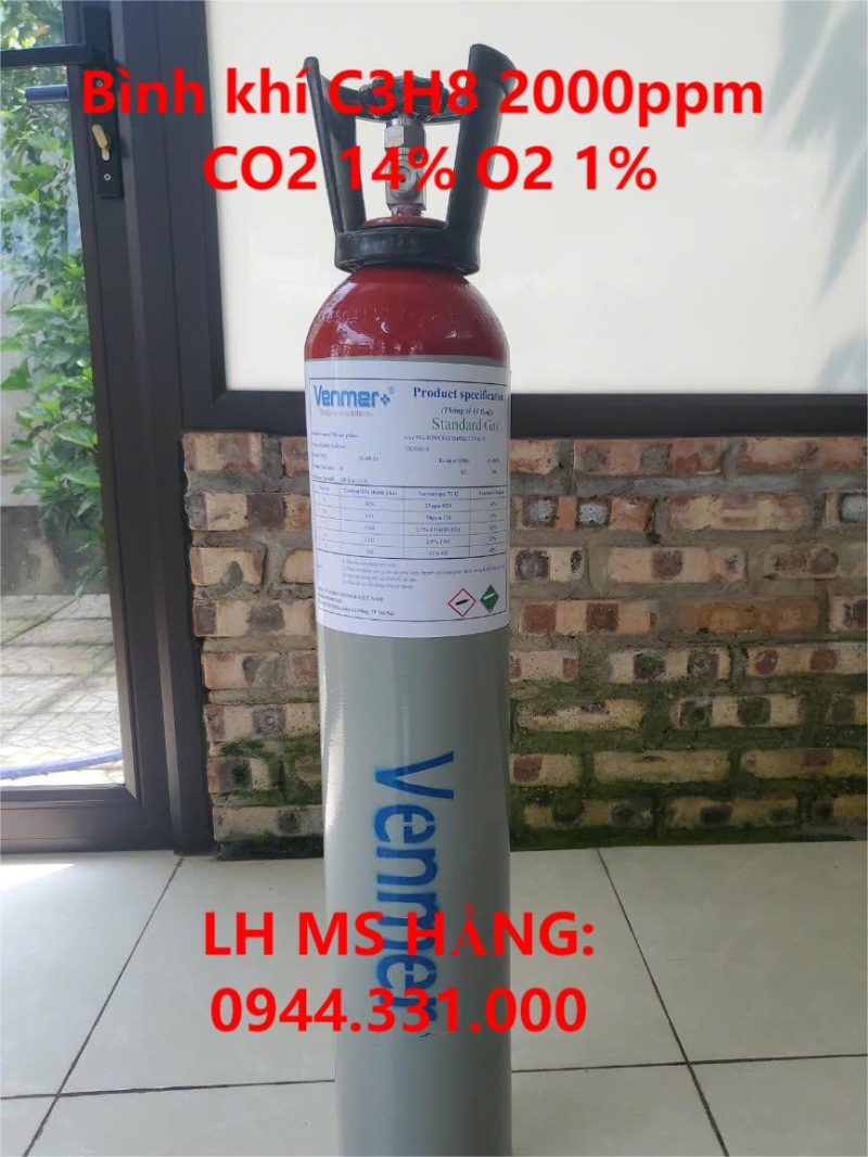 Bình khí C3H8 2000ppm CO2 14% O2 1%