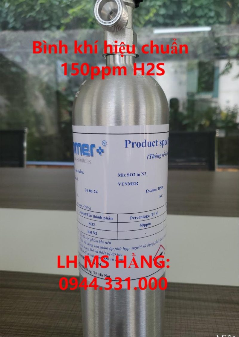 Bình khí hiệu chuẩn 150ppm H2S