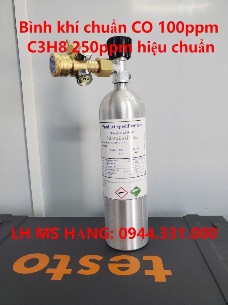 Bình khí chuẩn CO 100ppm C3H8 250ppm hiệu chuẩn