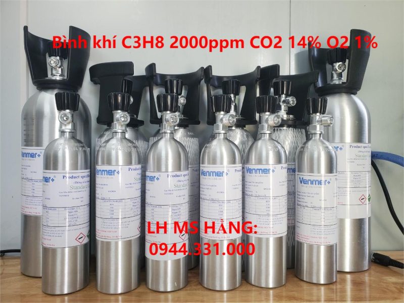 Bình khí C3H8 2000ppm CO2 14% O2 1%