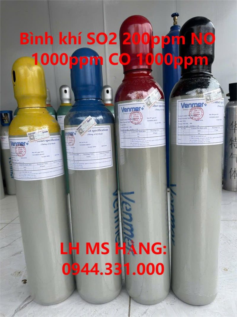 Bình khí SO2 200ppm NO 1000ppm CO 1000ppm