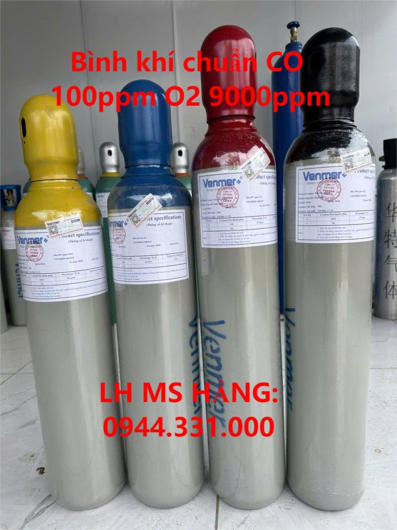 Bình khí chuẩn CO 100ppm O2 9000ppm