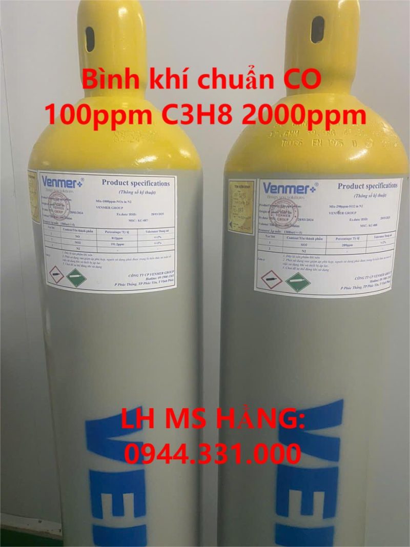 Bình khí chuẩn CO 100ppm C3H8 2000ppm