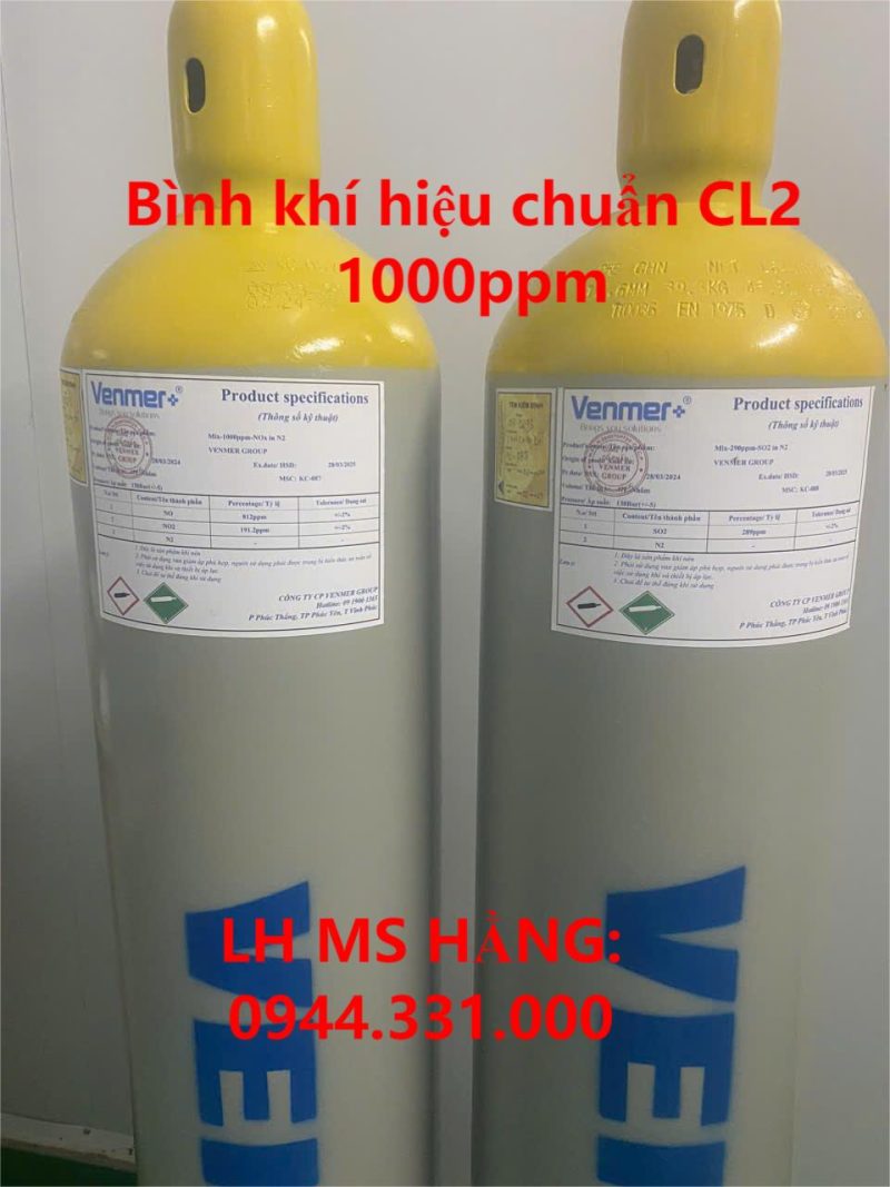 Bình khí hiệu chuẩn CL2 1000ppm