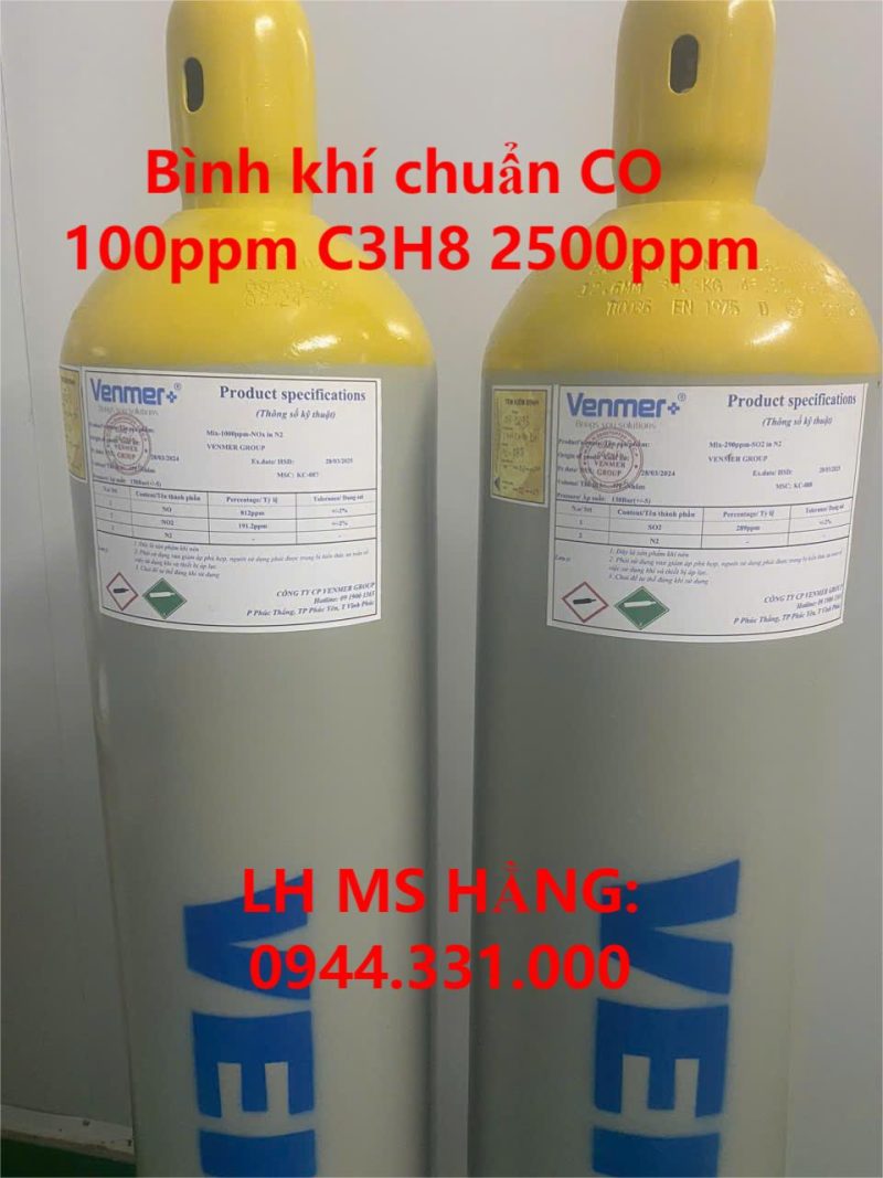 Bình khí chuẩn CO 100ppm C3H8 2500ppm