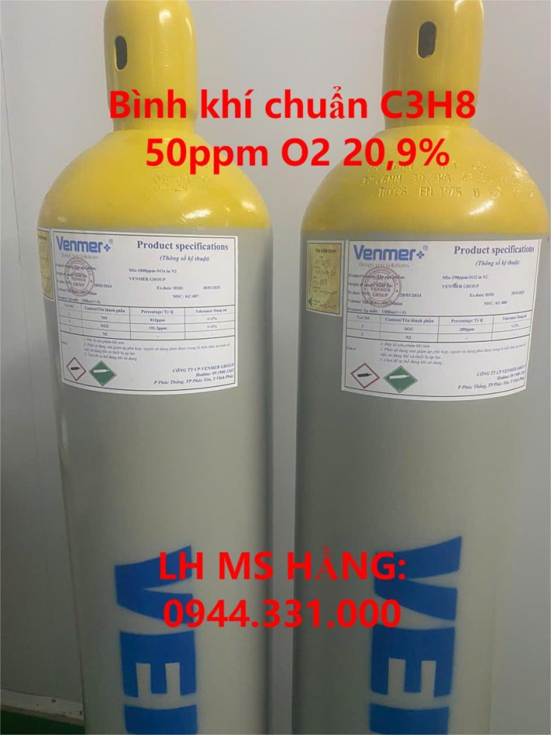 Bình khí chuẩn C3H8 50ppm O2 20,9%