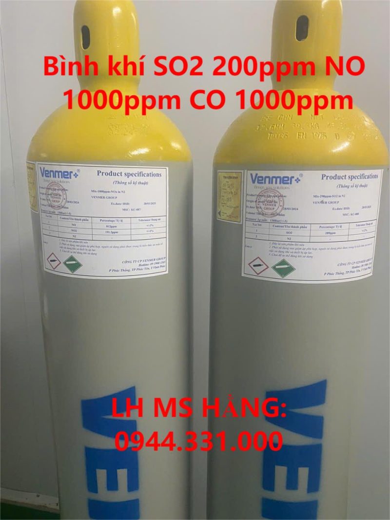 Bình khí SO2 200ppm NO 1000ppm CO 1000ppm