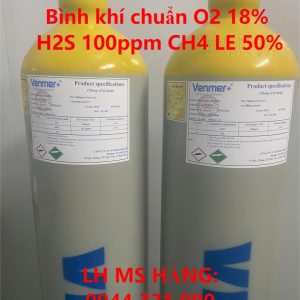 Bình khí chuẩn O2 18% H2S 100ppm CH4 LE 50%