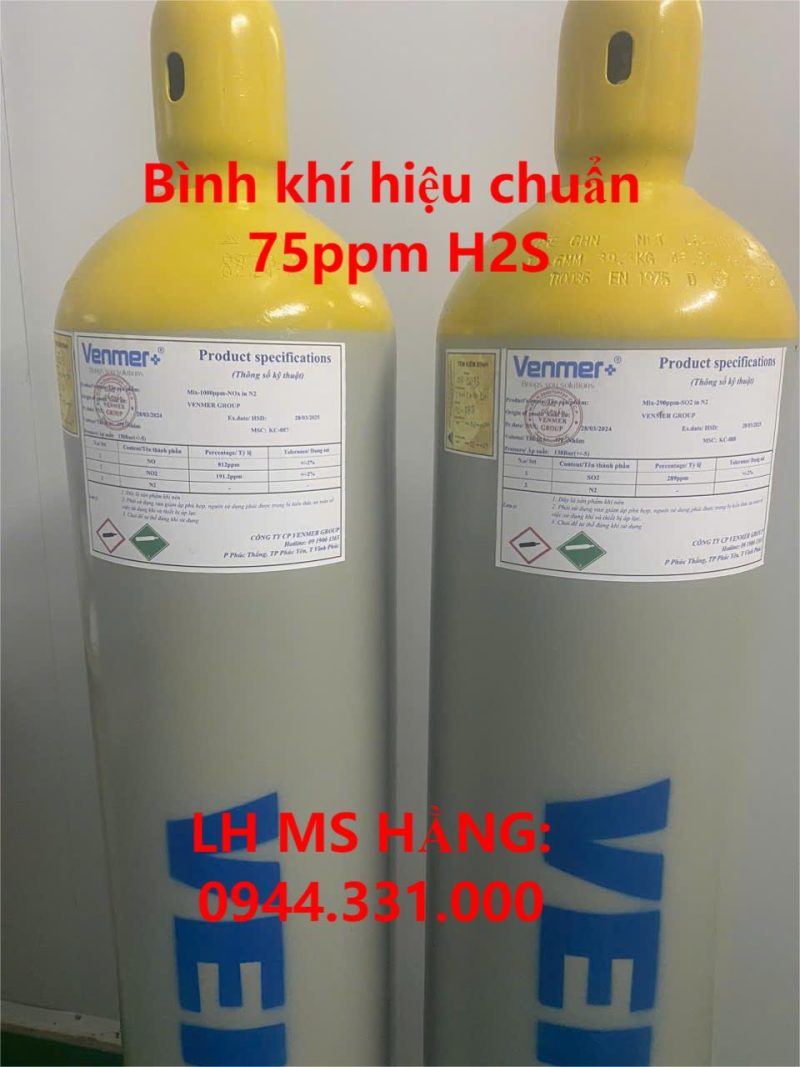 Bình khí hiệu chuẩn 75ppm H2S