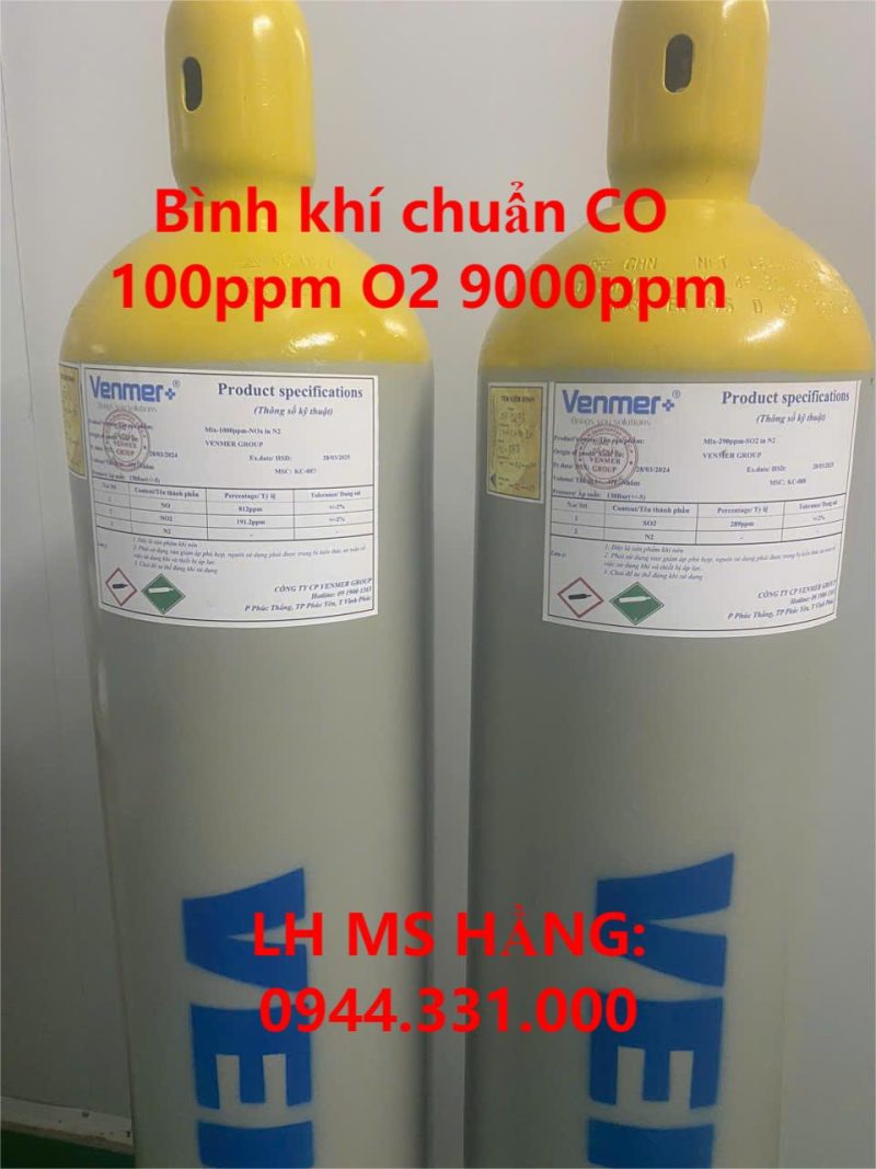 Bình khí chuẩn CO 100ppm O2 9000ppm