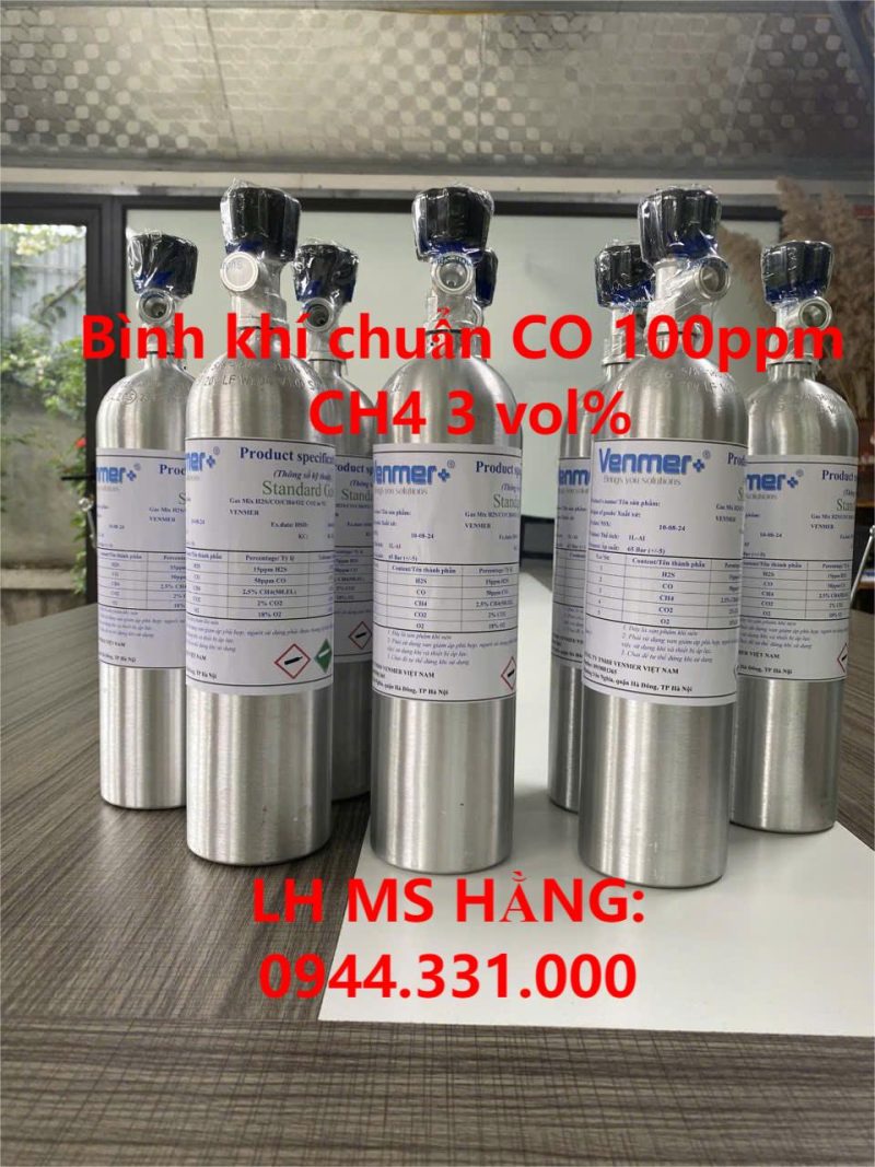 Bình khí chuẩn CO 100ppm CH4 3 vol%