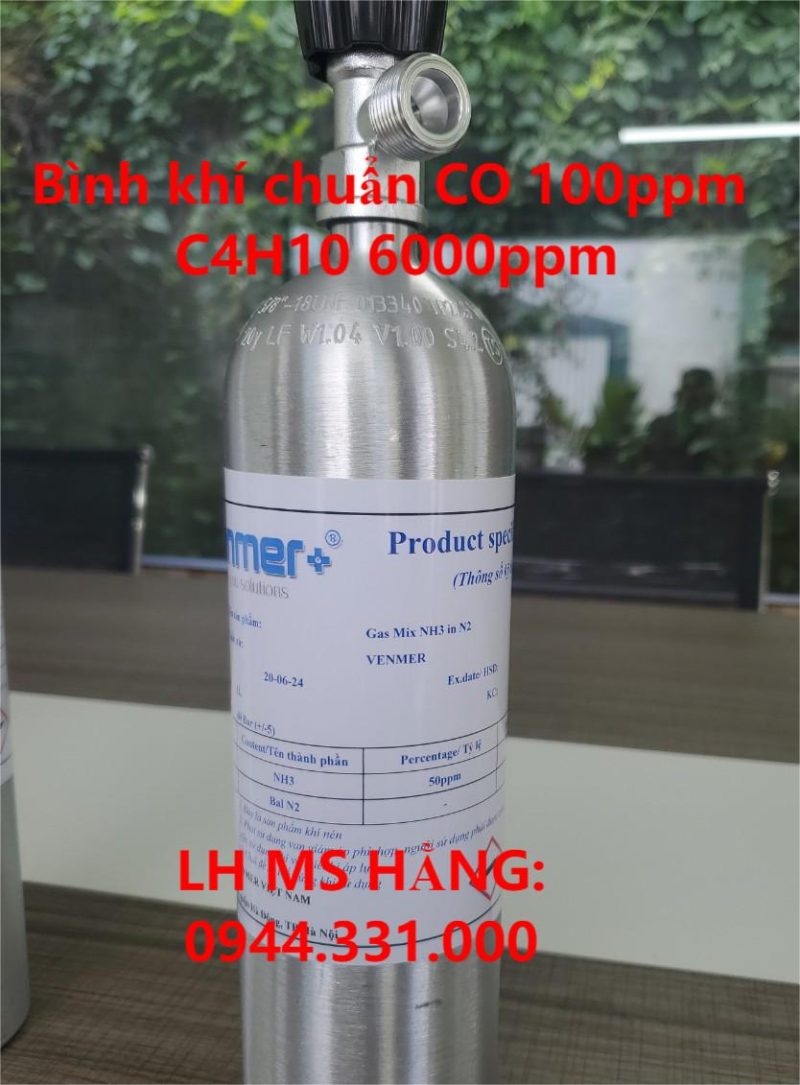 Bình khí chuẩn CO 100ppm C4H10 6000ppm