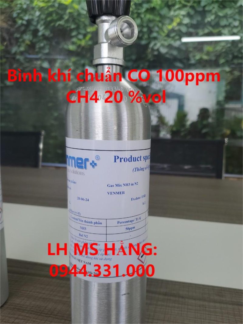 Bình khí chuẩn CO 100ppm CH4 20 %vol