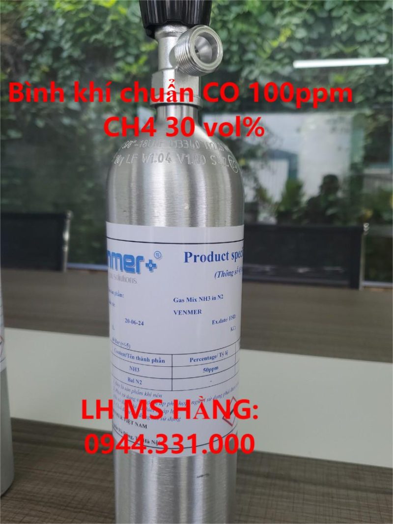 Bình khí chuẩn CO 100ppm CH4 30 vol%