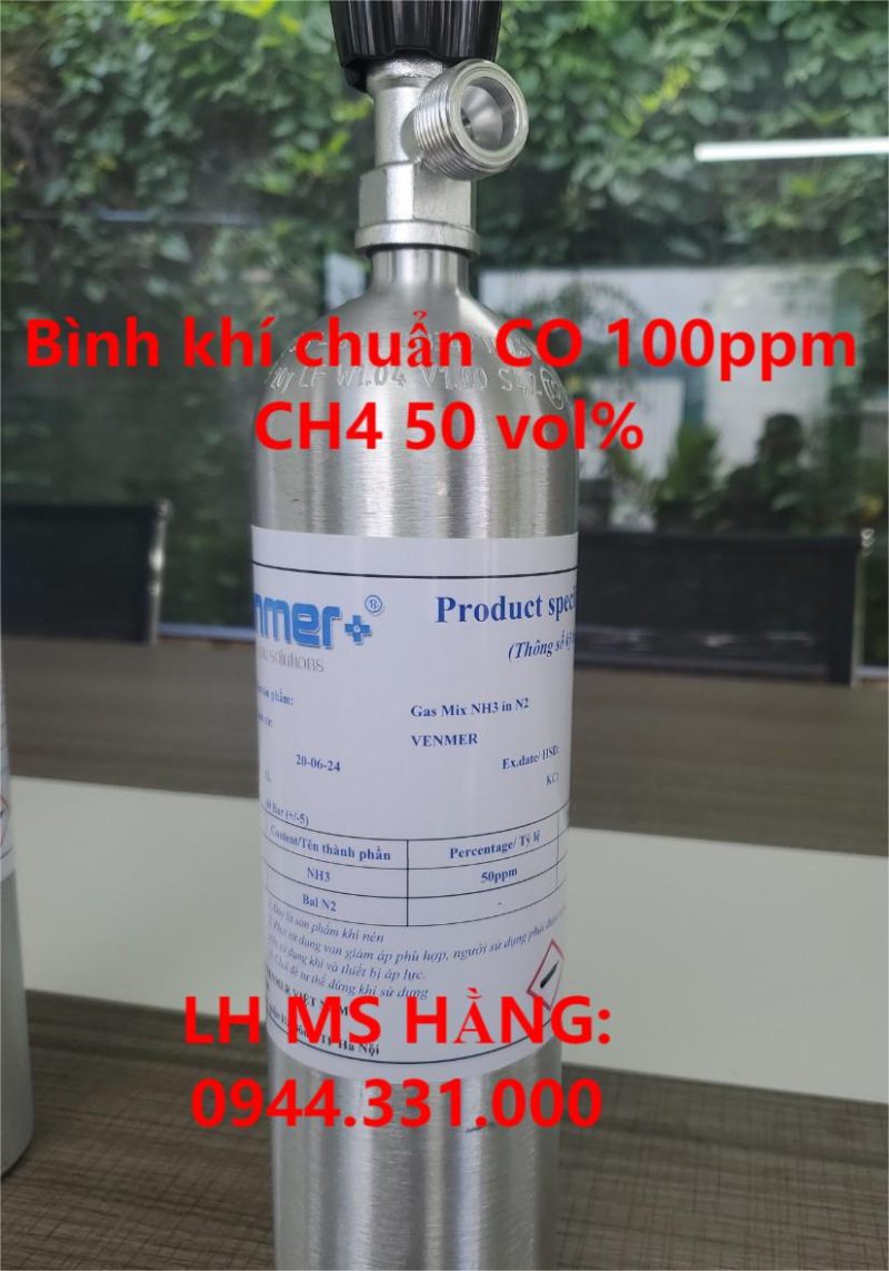 Bình khí chuẩn CO 100ppm CH4 50 vol%