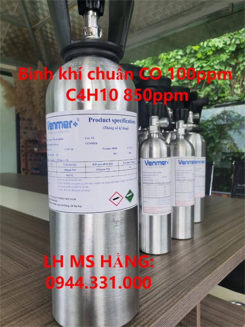 Bình khí chuẩn CO 100ppm C4H10 850ppm