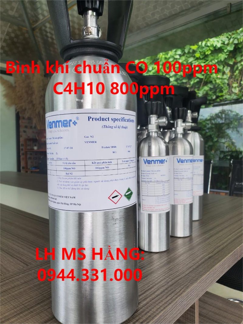 Bình khí chuẩn CO 100ppm C4H10 800ppm