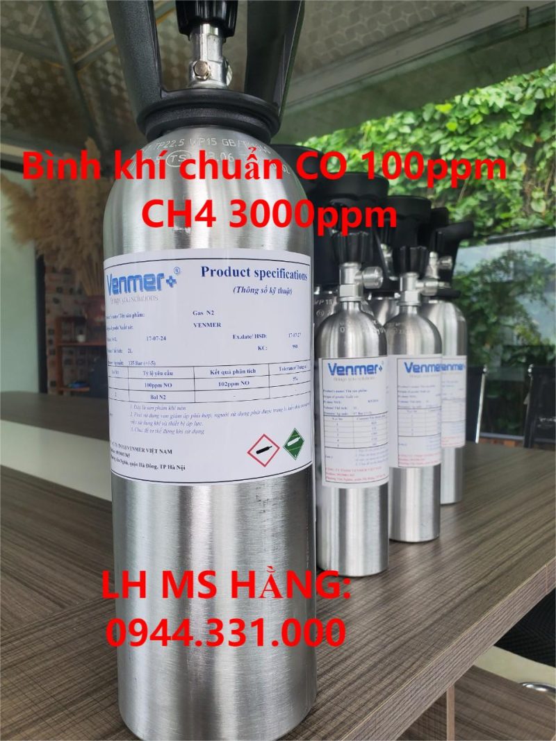 Bình khí chuẩn CO 100ppm CH4 3000ppm