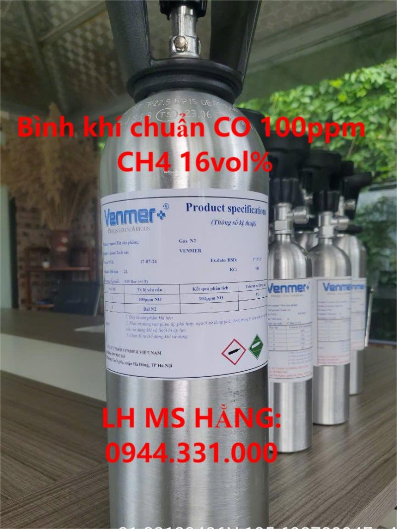 Bình khí chuẩn CO 100ppm CH4 16vol%