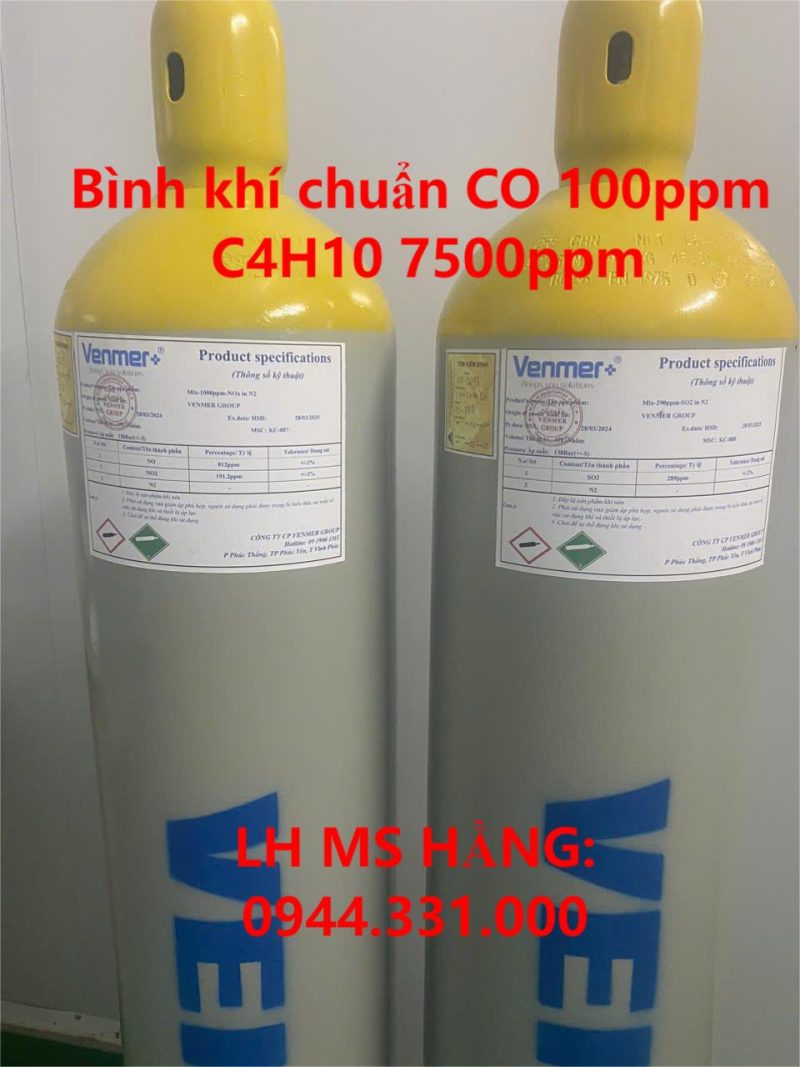 Bình khí chuẩn CO 100ppm C4H10 7500ppm