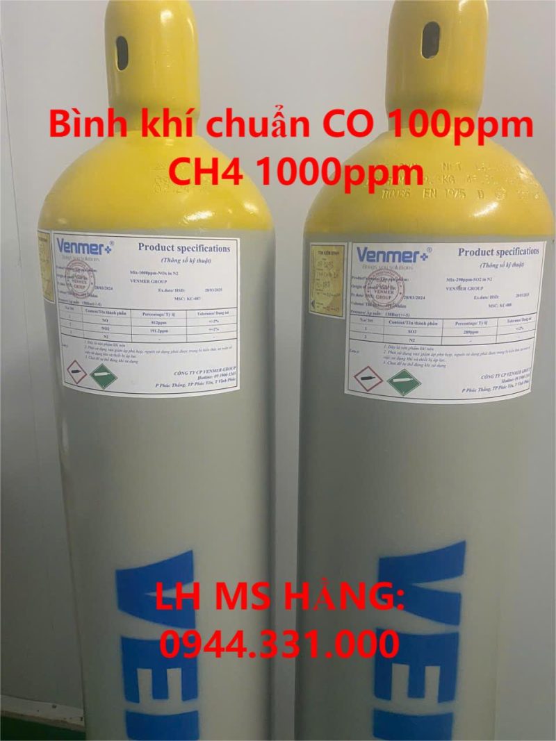 Bình khí chuẩn CO 100ppm CH4 1000ppm