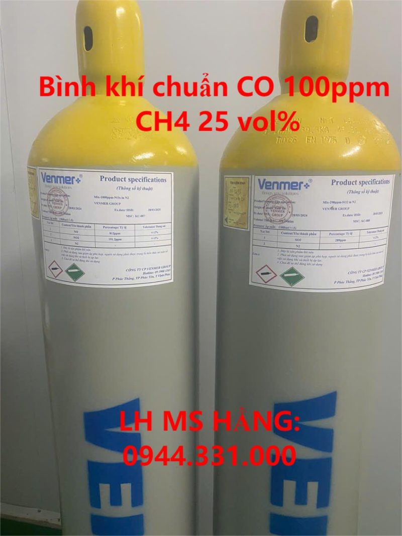 Bình khí chuẩn CO 100ppm CH4 25 vol%