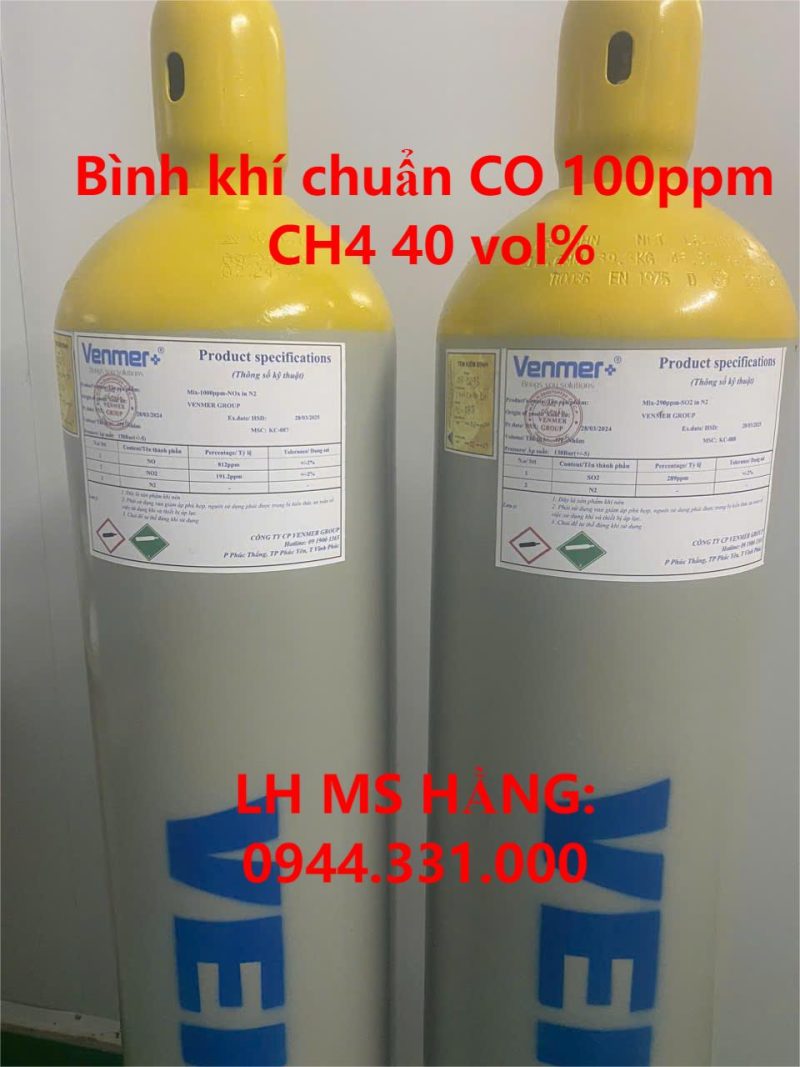 Bình khí chuẩn CO 100ppm CH4 40 vol%