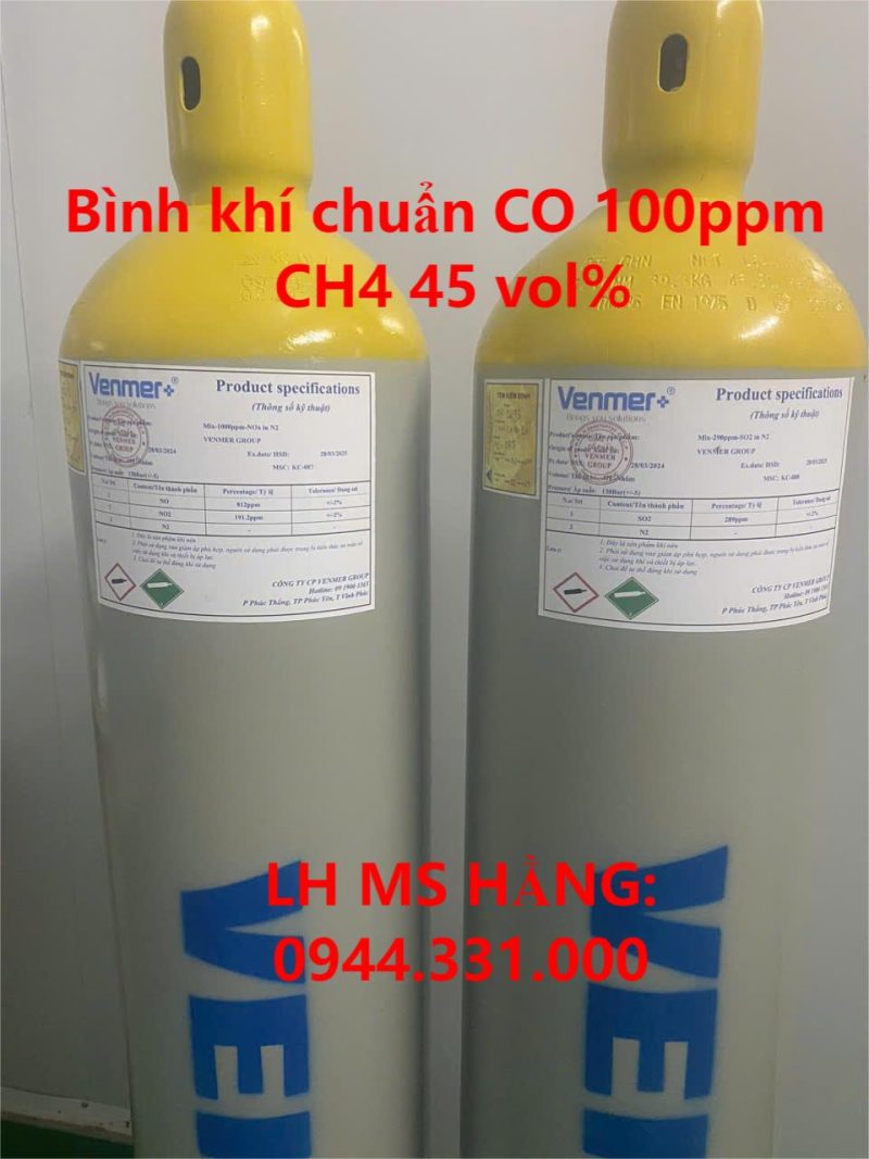 Bình khí chuẩn CO 100ppm CH4 45 vol%