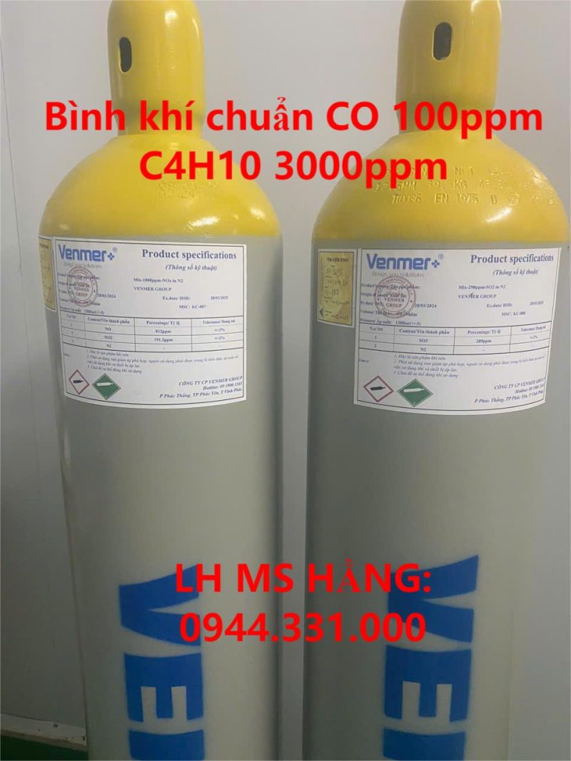 Bình khí chuẩn CO 100ppm C4H10 3000ppm 