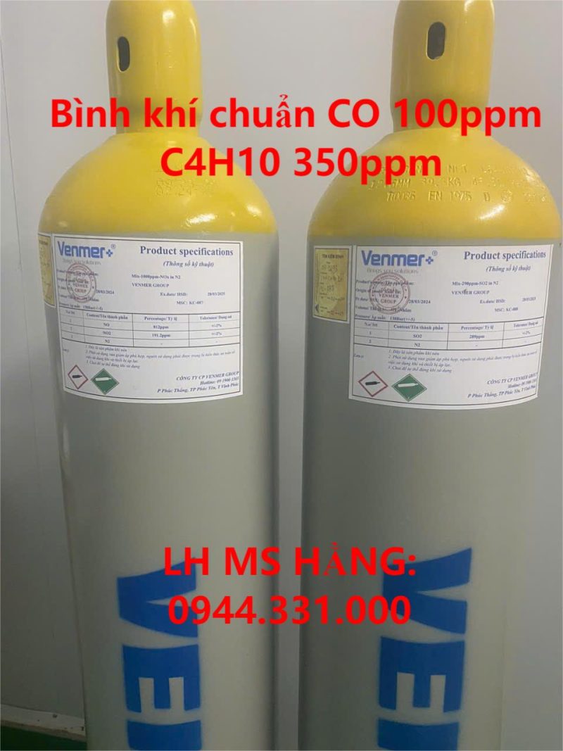 Bình khí chuẩn CO 100ppm C4H10 350ppm