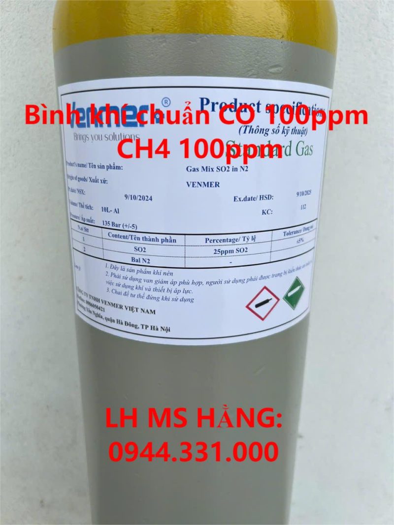 Bình khí chuẩn CO 100ppm CH4 100ppm