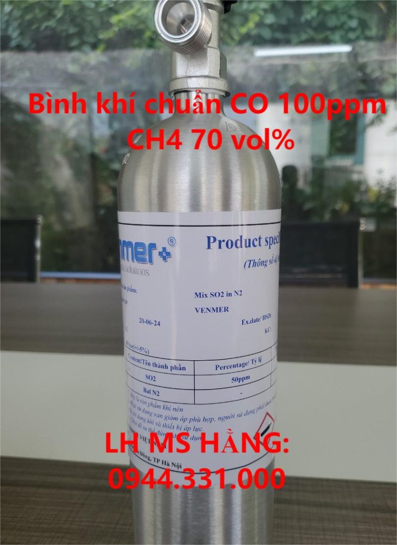 Bình khí chuẩn CO 100ppm CH4 70 vol%