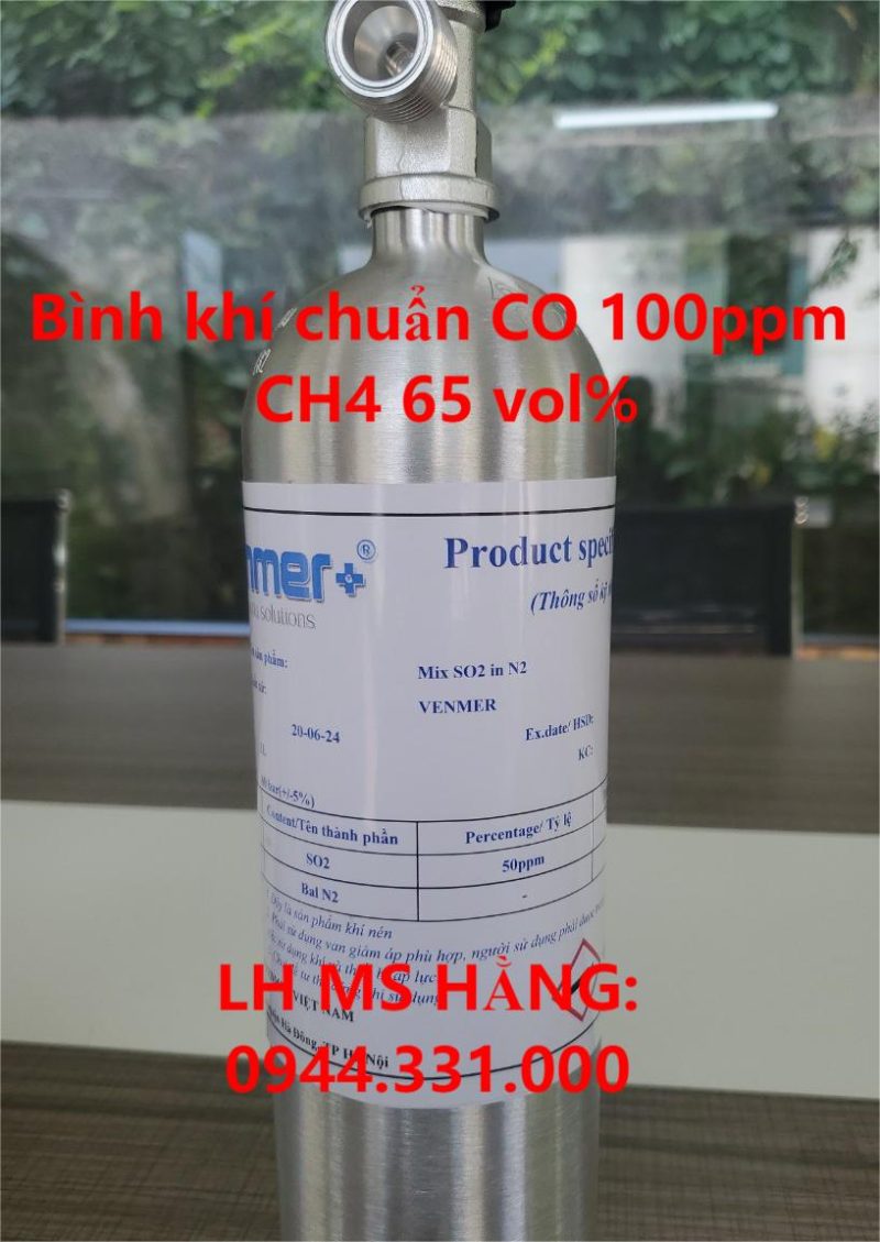 Bình khí chuẩn CO 100ppm CH4 65 vol%