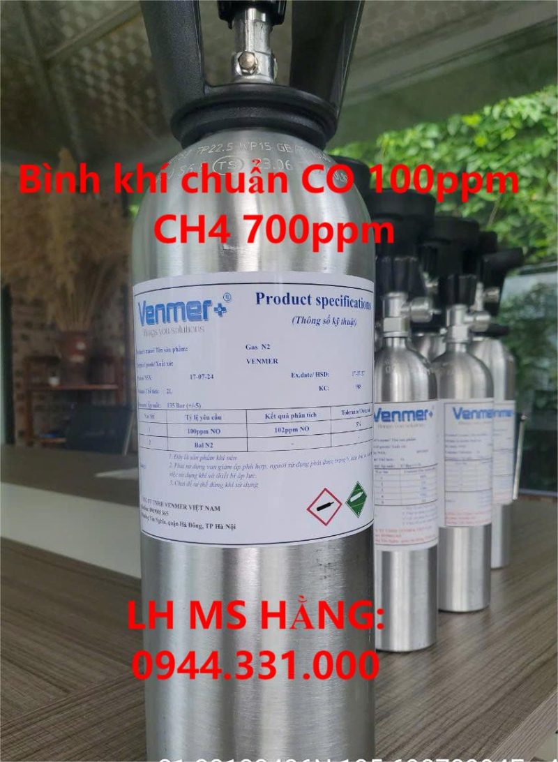 Bình khí chuẩn CO 100ppm CH4 700ppm