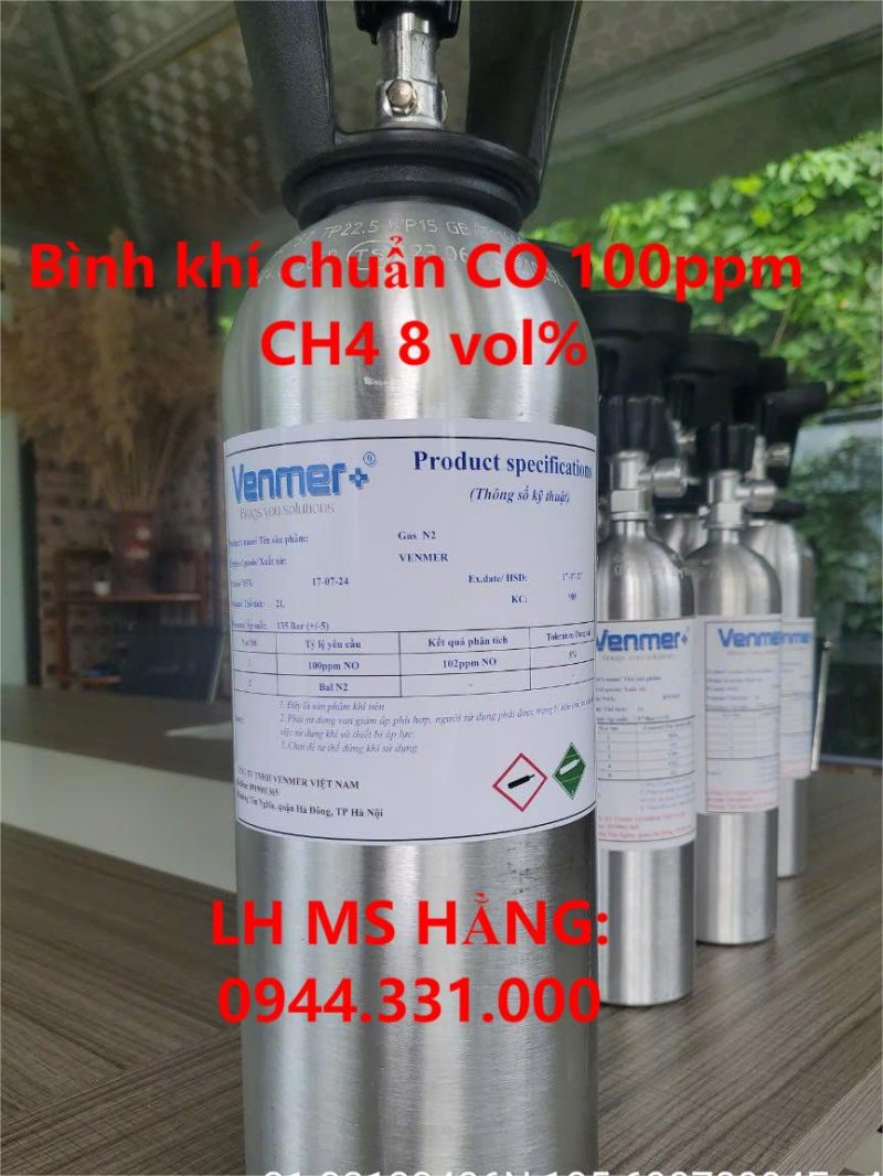 Bình khí chuẩn CO 100ppm CH4 8 vol%