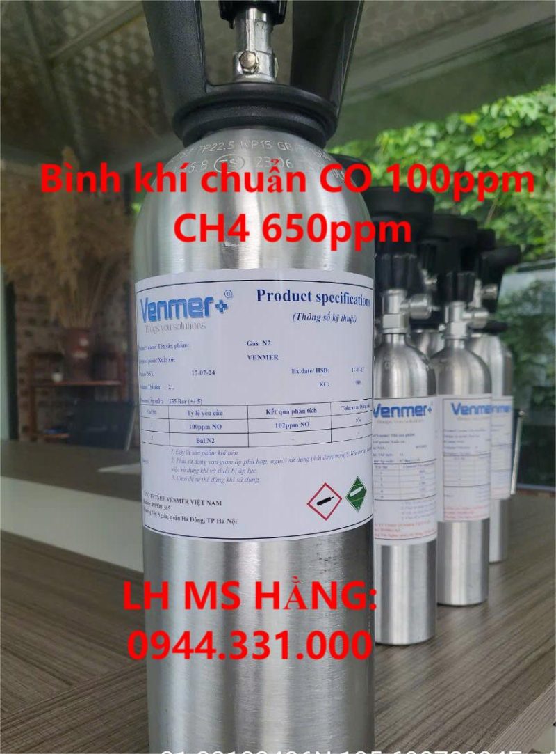 Bình khí chuẩn CO 100ppm CH4 650ppm