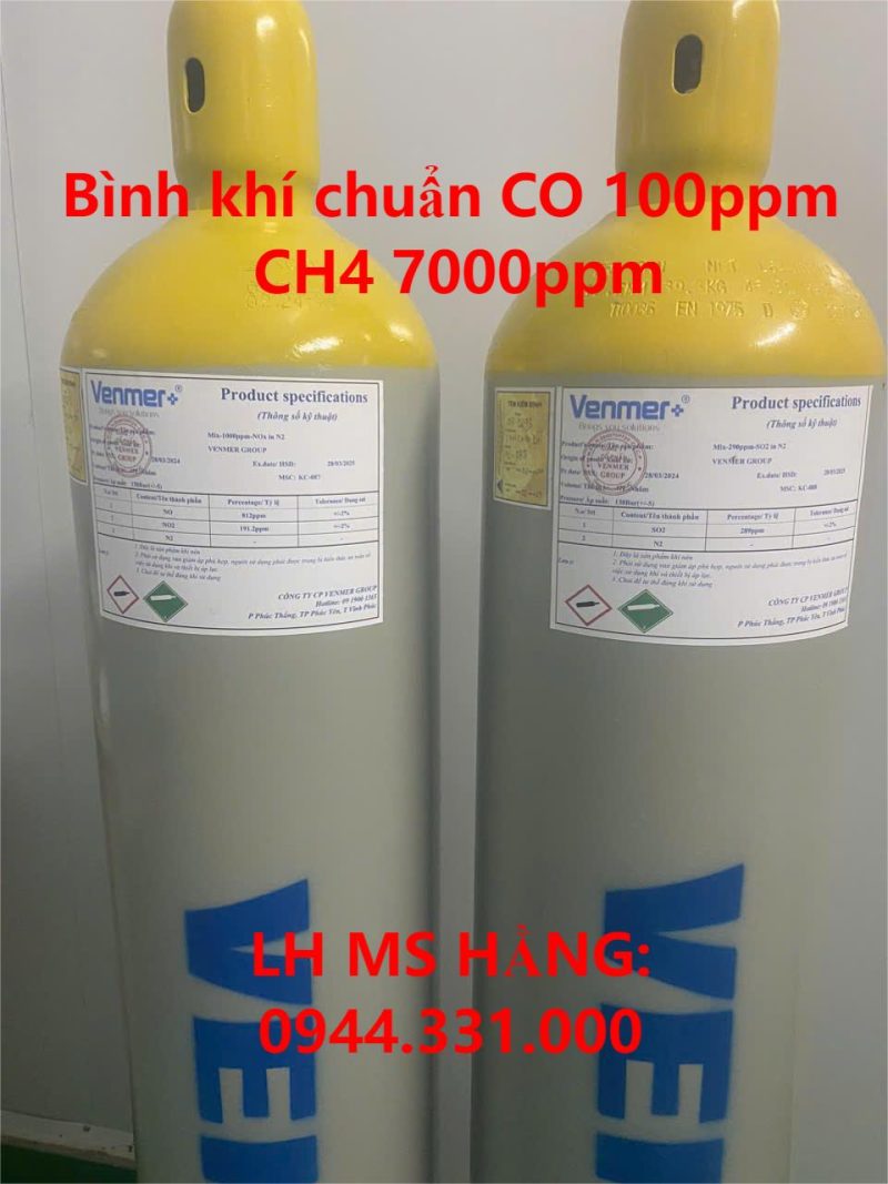 Bình khí chuẩn CO 100ppm CH4 7000ppm