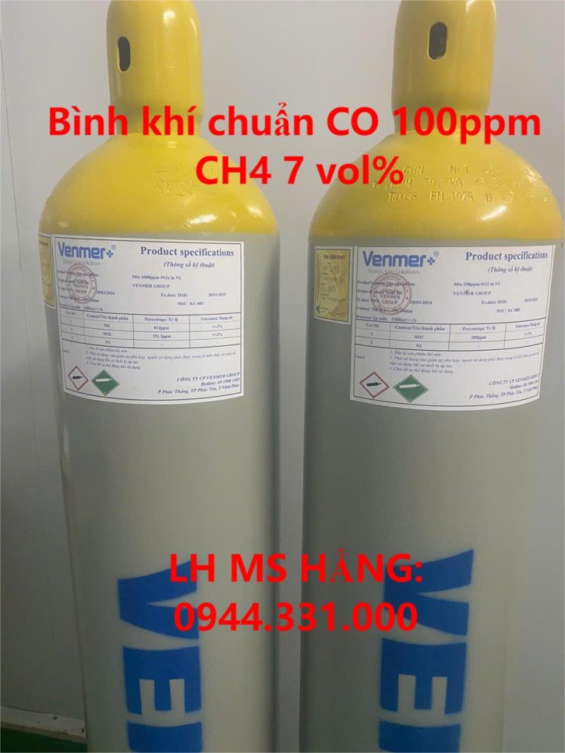 Bình khí chuẩn CO 100ppm CH4 7 vol%